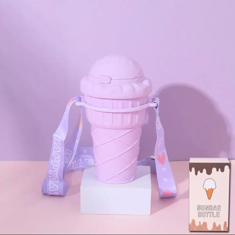 500ml Ice Cream Shape Water Bottles, Water Bottle with Straw, Cute Water Bottles with Adjustable Strap 500ml Ice Cream Shape Water Bottles, Water Bottle with Straw, Cute Water Bottles with Adjustable Strap